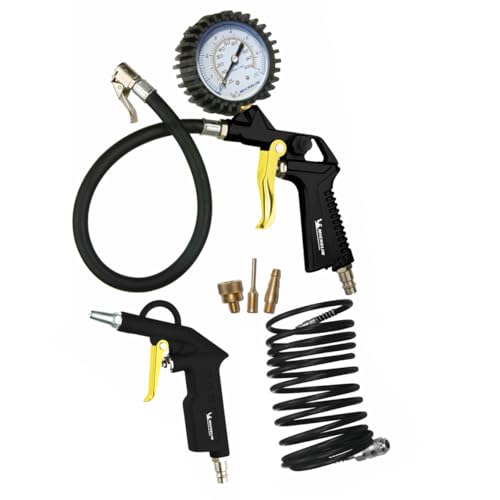 MICHELIN 3-teiliger Druckluft-Kit (enthält Füllpistole mit Manometer, 5m Spiralschlauch, kurze Ausblaspistole) - Maximaler Druck : 8 bar