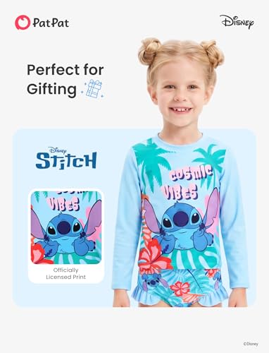 Image of Disney Frozen Elsa Stitch Marvel Toddler Girl Two Piece Long Sleeve UPF50+ Swimsuit Rashguard Sets Bathing Suit