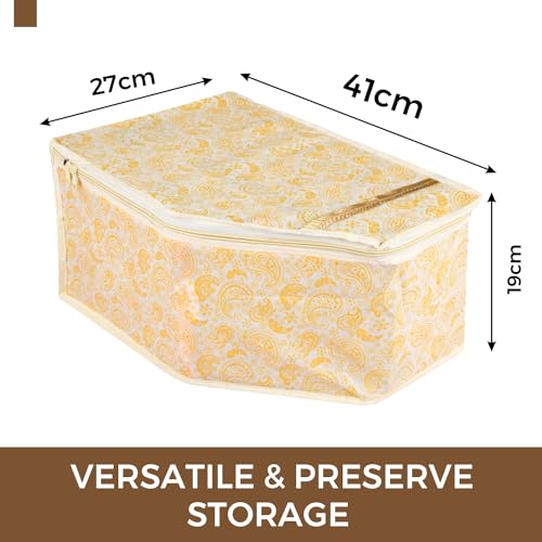 Image of Urbane Home Blouse Cover | Clothes Storage Bag | Zipper Wardrobe Organizers | Non-Woven Clothes Organiser | Side Transparent Blouse Organizer | Carry-Design | Pack of 12 | Yellow