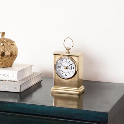 Image of Decor de Maison Handcrafted Marbellic Analog Table Clock for Kids Room, Bedroom, Study Table, Office Desk, Classic Non-Ticking Tabletop Battery Operated Desk Clock, Gold