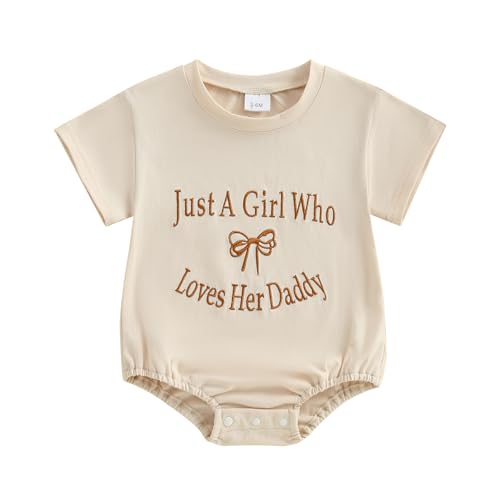 Image of Aiwpstoin Newborn Baby Girl Romper Summer Clothes Bow Letter Embroidery Short Sleeve Bubble Romper Bodysuit T Shirt