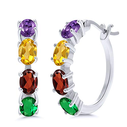Gem Stone King 925 Sterling Silver Customize Personalized 4 Birthstones Family Build Your Own Hoop Earrings