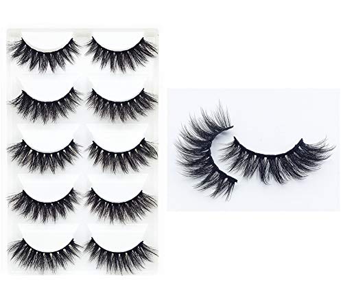 YITEAM 5 Pairs Natural Look 3D False Eyelashes Reusable Faux Mink Lashes Fluffy Long Soft Wispy Extension Eye Lashes for Girl Eye Makeup Tools Handmade Dramatic Lashes Thick Crossed Cluster (Queen)