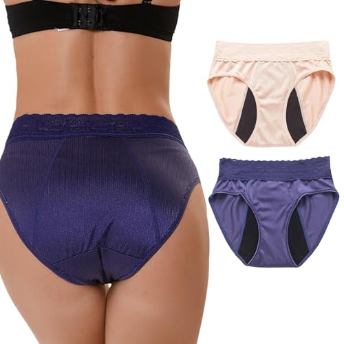 GJXWD Bragas Menstruales Flujo Abundante de Mujer, Ropa Interior Absorbente de Algodón de Talle Alto, Incontinencia para Mujer, para Uso Diario2 Pcs,L