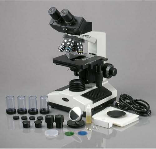 Image of AmScope B390C Compound Binocular Microscope, 40X-2500X Magnification, Brightfield, Halogen Illumination, Abbe Condenser, Double-Layer Mechanical Stage, Sliding Head