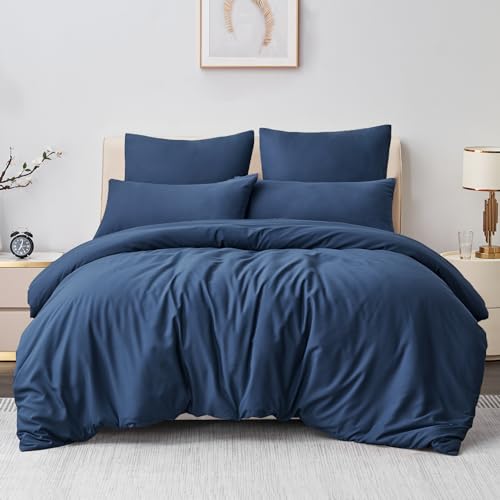 Aisbo Bettwäsche 200x220 3teilig Blau - Mikrofaser Bettwäsche-Sets Marine Blau mit Reißverschluss… – Ansicht 2