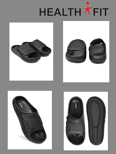 Image of HEALTH FIT Extra Soft Premium Classic Cushion Sliders /Slippers with Cushion FootBed for Adult & Comfortable Light Weight Anti-SkidWaterproof Stylish Flip Flops for Men's HF152