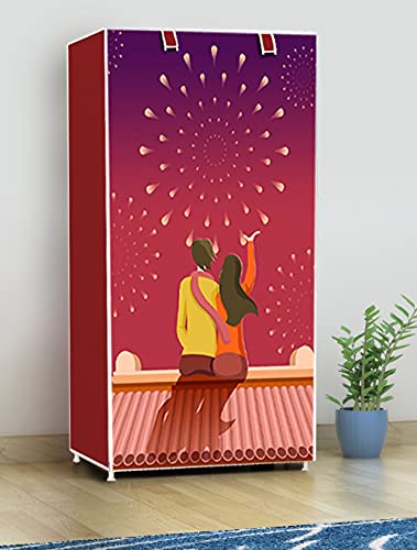 Image of COROID Digital Printed Multipurpose 6 Shelve Wardrobe,Foldable,Collapsible Fabric Wardrobe Organizer for Clothes Drawers Portable Wardrobe Clothing Space Saving Wardrobe (6-Layer, Red)