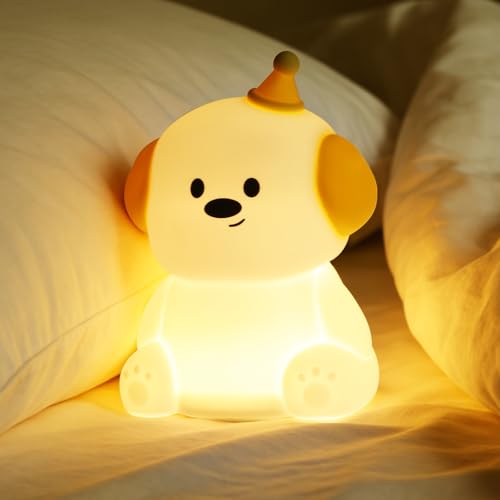 ollycasa Puppy Silicone Night Light for Kids Baby, BPA-Free Safe Cute Lamp, 3 Brightness Dimmable RGB Color Changing, 30/60 Min Timer Tap Control Night Light for Nursery Bedroom Toddler Infant