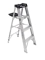 Werner 374 Single Sided Step Ladder with Pail Shelf, 300 Lb, 3 in, 3 in Front X 1-1/4 in Rear, 4-Foot