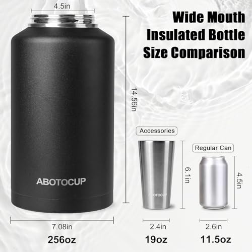 Image of ABOTOCUP 2 Gallon Water Jug with Wide Mouth, 256oz Insulated Water Bottle Keep Cold24h&Hot12h, Comes with Ergonomic Handle, Two Double Walled 16oz 18 /8 Stainless Steel Cups Thermo Canteen Mug