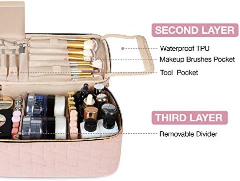 Cosmetic Bag,BAGSMART Makeup Bag,Large Toiletry Bag with Mirror,Portable Makeup Train Case,Travel Bag Case Organizer for Women,Double Layer,Pink 3 Cosmetic Bag,BAGSMART Makeup Bag,Large Toiletry Bag with Mirror,Portable Makeup Train Case,Travel Bag Case Organizer for Women,Double Layer,Pink