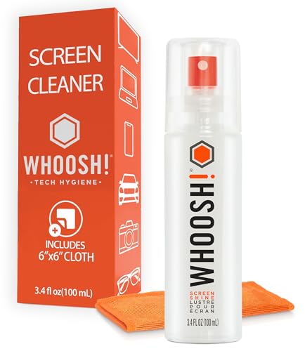 WHOOSH! Bildschirmreiniger Go XL Für Handy, MacBook, Brille - 100ml Laptop Reinigungsset mit Mikrofasertuch, Leistungsstark Streifenfrei Auto Display Reiniger - Schlanke Flasche für Zuhause und Reise