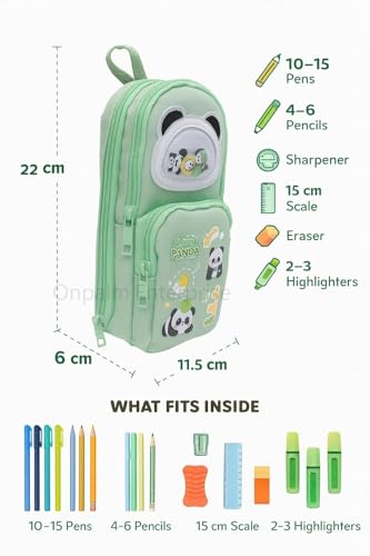 Image of Kawaii Pencil Pouch for Kids with Cute Character Erasers | Double Zip School Pen Pouch | Lightweight, Water-Resistant | Stationery Organizer for Boys & Girls