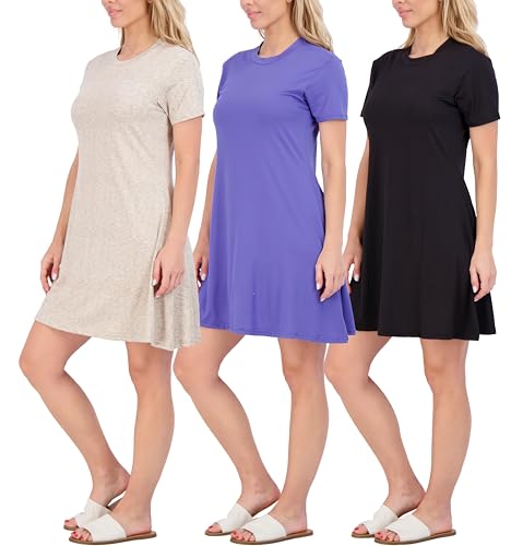 Real Essentials 3-Pack: Women's Super-Soft Short Sleeve Dress Loose Casual