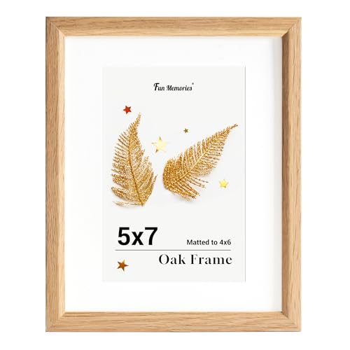 Fun Memories 5x7インチ オークフォトフレーム 壁用 5x7インチ マット仕上げ 4x6インチ 無垢材フォトフレーム ウォールアート写真やプリント用 (ベージュ、3パック)