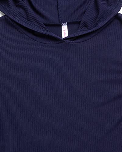 Sweet Hearts Girls' Sweatsuit Set - 4 Piece Lightweight Ribbed Pullover Hoodie Sweatshirt And Jogger Sweatpants (7-16), Size 14-16, Navy/Fuchsia #TOP2