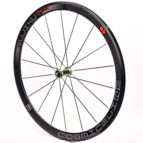 RUJIXU 700c Rennrad-Laufradsatz Rennrad Laufrad Doppelwandige Felgen 40mm 8-11 Geschwindigkeit Kassette Kohlefaser-Nabe Schnellspannrad Felgenbremse 1900g (Color : Green hub, Size : 700C)