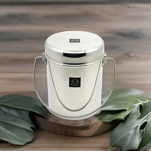 Image of Nyra Stainless Steel Milk Pot /Milk can /Milk Barni /Oil can (with lid and Handle) deep Dabba /Storage Container, Flat Bottom dolu for ghee, Oil, Curd, Grains, pulses /dolchi for Milk -Capacity 3.2Litre