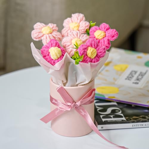 Image of Nostrae by Ekhasa Pink Cherry Blossom Crochet Flowers Bouquet(Small Size) | Knitted Flowers For Gifting | Woolen Bouquet Perfect For Crochet Gifts | Handmade Bouquets Gift