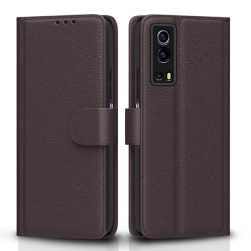 Image of Pikkme IQOO Z3 5G Flip Case Leather Finish | Inside TPU with Card Pockets | Wallet Stand and Shock Proof | Magnetic Closing | Complete Protection Flip Cover for IQOO Z3 5G (Coffee)