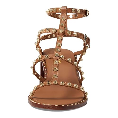 YDN Women Sexy Strappy Sandals Round Open Toe Buckle Rivet Gladiator Chunky Mid Heels Shoes Prom Party Bridal Size 4-16 US4