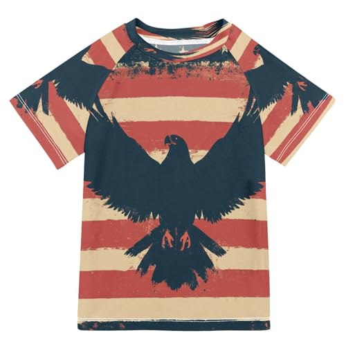Boys Short Sleeve T-Shirts America Eagle Grunge Rashguard Kids Swim Shirts Sun UPF 50+ Multicoloured