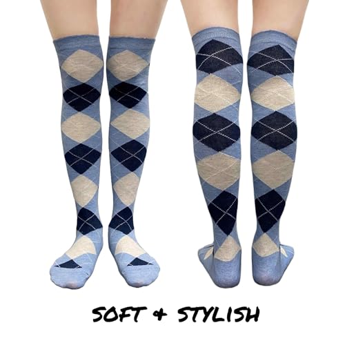 Image of COUVER Women's Thigh High /Over Knee Fashion Argyle Socks, Medium, 1 Pair