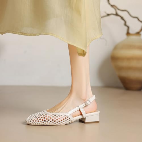 Cozivwaiy Women Mesh Slingback Flat Low Heel Square Toe Adjustable Buckle Comfortable Dress Shoes4