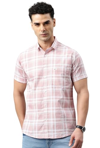 Image of Majestic Man Men Slim Fit Pure Cotton Checkred Half Sleeve Casual Shirt
