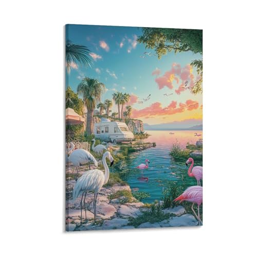 Décoration murale flamingo grand tableau sur toile pour salon moderne et couloir