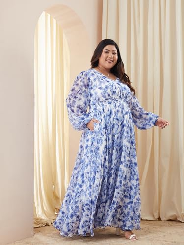 Image of Miss Chase A+ Women's V-Neck Three-Quarter Sleeve Floral Wrap Chiffon Midi Dress
