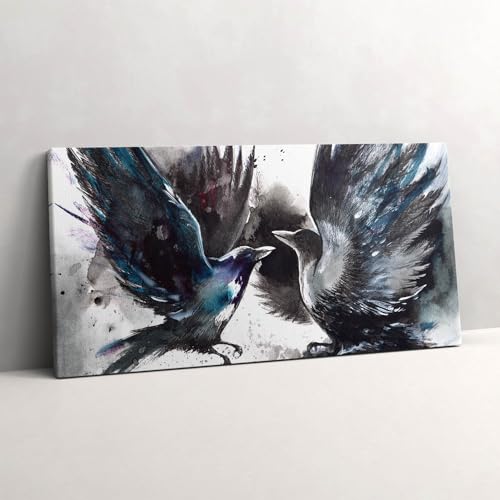 Oiseaux peints peinture sur toile moderne déco murale grand format 140x70