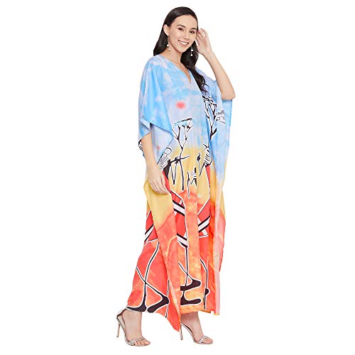 Image of Oussum Plus Size Kaftan Dresses for Women, Polyester Summer Caftan Cover Up Maxi Beach Dress, 1X-3X
