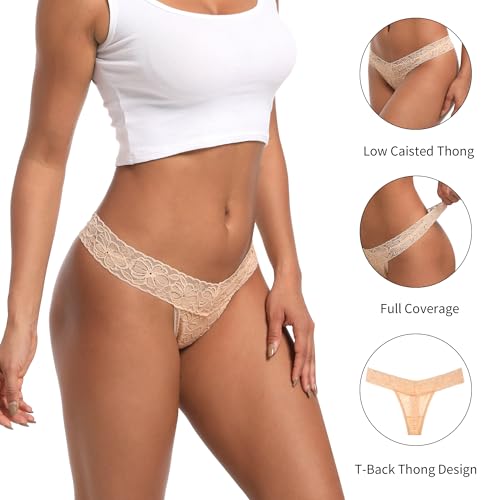 Pack 10 Seamless Lace Thongs for Women Plus Size Breathable Panties Low Rise T-back Stretch Cotton No Show Underwear2