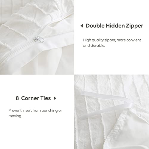 Jellymoni White Duvet Cover Queen Size - 3Pcs Microfiber Boho Striped Tufted Textured Duvet Cover With Corner Ties & Zipper Closure #TOP2