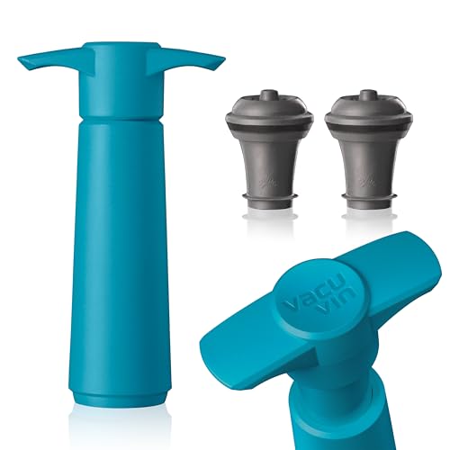Image of Vacu Vin Original Wine Saver with 2 Vacuum Bottle Stoppers - Wine Preserver Pump for Red or White Wine - Manual Air Remover System - Airtight Seal - Keep Wine Fresh Longer - Blue