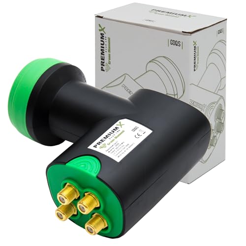 Premium X Quad LNB - 4Fach - für 4 Teilnehmer - 4K Full HD - mit Wetterschutz und LTE Filter für Satellitenschüssel Digital TV Fernseher SAT Receiver - Green Diamond Schwarz