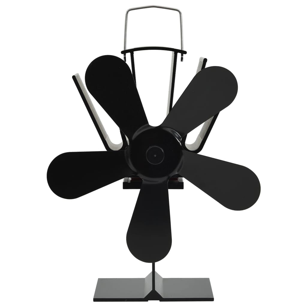 vidaXL Wärmebetriebener Kaminventilator 5 Blätter mit feuerfesten Drähten Stromlos Kaminofen Ventilator Ofenventilator Eloxiertes Aluminium Schwarz