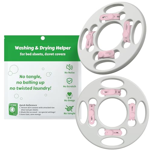 2 Pcs Bed Sheets Detangler，Reduces Blankets Laundry Tangle No Wads Wrinkles Holders for Corners Washer and Dryer Tangles Free Save Drying Time Reusable Wash Helper Bedsheets Gadgets Accessories Pink