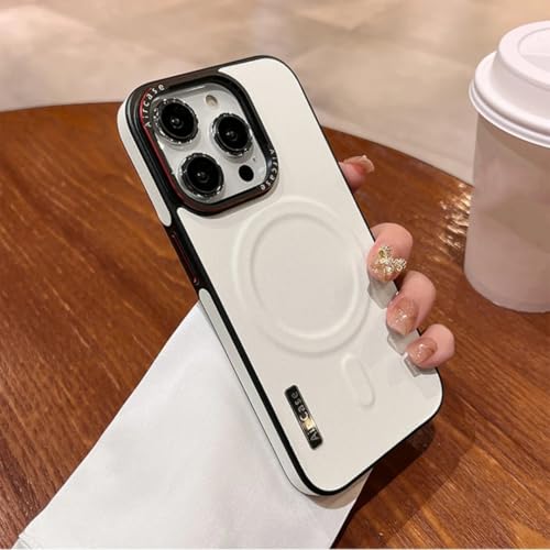 Étui en cuir iPhone 14 ProMax blanc mat de haute qualité