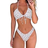 RUUHEE Women String Brazilian Bikini Set Wrap Push Up Halter Neck 2 Piece Thong Sexy Swimsuits(X-Large,Strawberry)