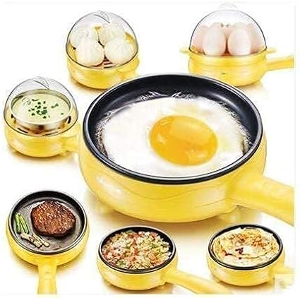 ARYAVRATA 2 in 1 Single Layer Egg Boiler Steamer Cooker with Handle and Capacity of 7 Eggs | Egg Boiling Non-Stick Steamer and Egg Frying Pan Machine in Multicolor