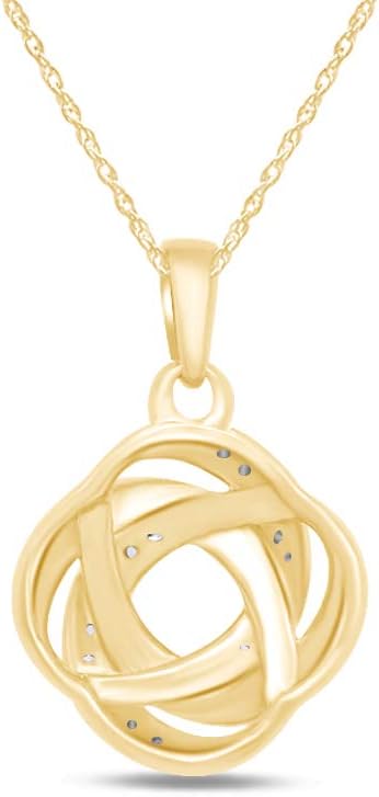 Natural Diamond Accent Love Knot Pendant Necklace In 14K Gold Over Sterling Silver With 18" Rope Chain
