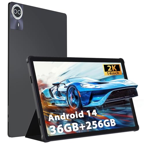 Image of 2026 Premium 14 Inch Android Tablet, 2.5K High IPS Display, 36GB RAM 256GB ROM (1TB Expand), Octa-Core MT6769 Mali-G57, 11580mAh Battery, Dual Band WiFi, Quad Box Speakers, 8+13MP, 5G /2.4G WiFi-Gray