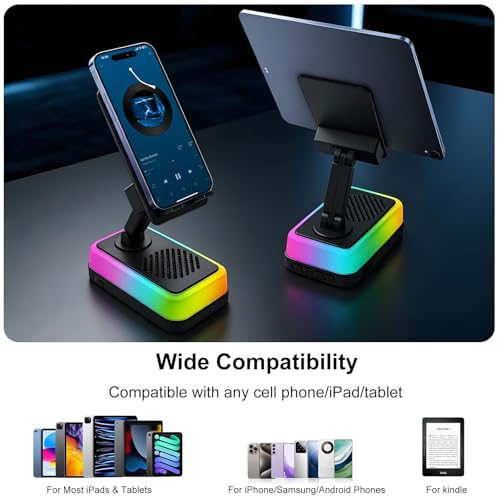 Anyyuk Wireless Induction Speaker, 5-in-1 Bluetooth Speaker with Phone Stand, RGB Light, 3000mAh Emergency Charging Adjustable Holder for iPhone/Android/iPad, Cool Gadget Gift for Men Women Teens — view 5