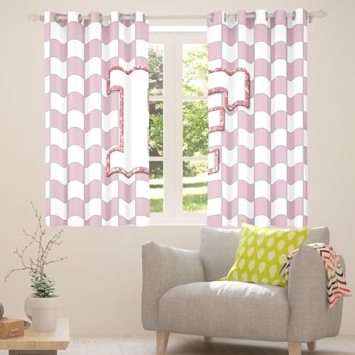 Image of Erosebridal Pink Initial F Window Curtains 42 inch Wx63 L Kawaii Plaid Checkered Blackout Curtains for Kids Girls Bedroom,Cute Personalized Monogram Window Treatments Grids Gingham Drapes Decor 2 Panels
