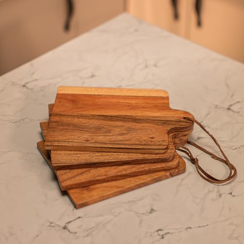 Image of Earthstone Serving Board Set of 4 | Handcrafted Acacia Wood & Serving Board for Snacks, Appetizers, Cheese & Desserts | Food-Safe Wooden Platter