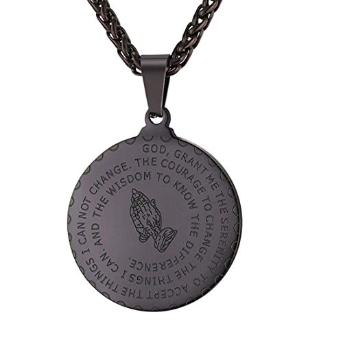 U7 Bible Verse Necklaces for Men Women Stainless Steel/18K Gold Plated Prayer Hands Coin Medal Pendant Necklace Christan Jewlery Gift (22-26Inch) 01-D