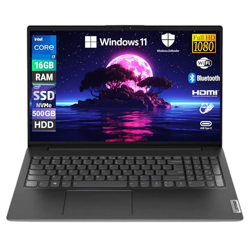 Lenovo, Ordenador portátil, pantalla 15,6' Full HD, Intel Core i5-13420H, RAM 16 GB DDR4, 256 GB SSD NVMe + HDD 500 GB, PC portátil Windows 11 Pro